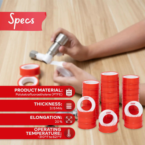 Pro Grade Teflon Tape For Plumbing One Half Inch By Three Hundred Ninety Four Inches Thirty Pack Watertight Pipe Thread Seal
