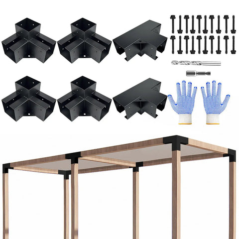 Three Way And Four Way Right Corner Pergola Bracket Kit For 4x4 Wood Beams Built Tough Cast Iron With Galvanized Waterproof Finish