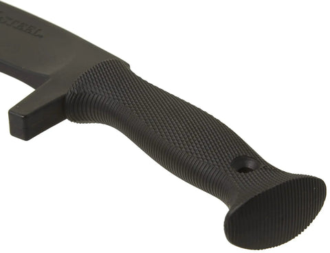 Close-up of Santoprene handle on a Realistic Kukri Trainer for Safe Practice and Drills, 12-Inch Blade, Black Finish