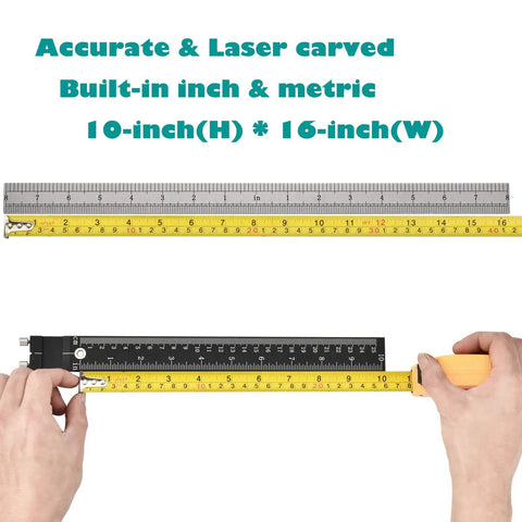 All Metal Adjustable Cabinet Hardware Jig With 5mm And 4mm Drilling Templates showcasing 10x16 inch measurement scales
