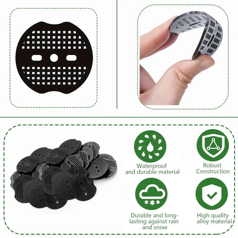 250 Piece Landscape Washer Gasket Set Heavy Duty Plastic Anti Rip Washers For Weed Barrier Fabric Ideal For Garden Lawn Greenhouse And Outdoor Landscaping - showing washer pile, individual washer, flexible material, durability features