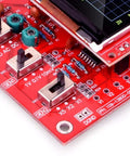 Close-up of Digital Oscilloscope DIY Module Kit With 1 Msps, 0-200 KHz Range, 2.4 Inch LCD, PCB board components and switches.