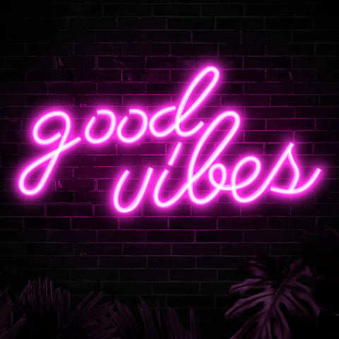 Pink Good Vibes Neon Sign For Bedroom And Wall Decor, LED Neon Lights For Living Room Or Office, 16.1 By 8.3 Inch Easy-Mount Neon Wall Art