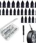 40 Piece Tire Repair Kit With Two Sizes Of Rubber Nails Includes Screw In Plugs Box And Driver DIY Fast Self Service Tire Patch Tool For Cars And SUVs No Tire Removal Needed Easy Quick Seal And Repair On The Go, showing rubber nails, storage box, and driver.