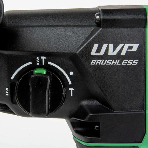 Close-up of Cordless 36V MultiVolt Rotary Hammer Tool Only SDS Plus 1-1/8 Inch showing mode selector switch and UVP brushless marking.