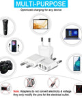 Six Pack US To Europe Type C Travel Plug Adapters shown with various compatible devices for worldwide trips.