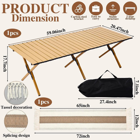 Big Ol Picnic Kit With Folding Table Oversize Boho Blanket Table Runner And Pillow Covers dimensions with bag