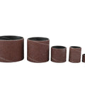 Heavy Hitter 25 Piece Sanding Drum Kit For Drills And Benchtop Presses With Five Mandrel Arbors And Twenty Coarse And Fine Grit Sanding Sleeves In A Tough Carry Case For No Sweat Wood Finishing, showing five sanding sleeves of varying sizes.