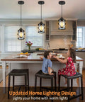 Black Pendant Lights For Kitchen Island With Glass Shades, Adjustable Hanging Ceiling Fixture in modern kitchen setting