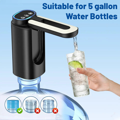 Portable USB Recharge Water Pump For 5 Gallon Bottles Electric Automatic Dispense in use with glass of water