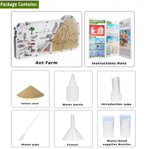 Large Viewing Ant Farm For Live Ants And Sand Habitat, Double Sided Ant Colony Observation Kit components and instructions.