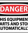 Industrial Equipment Hazard Warning Sign 8x12 Aluminum Safety Plaque with bold "Danger" message for factory automation machinery.