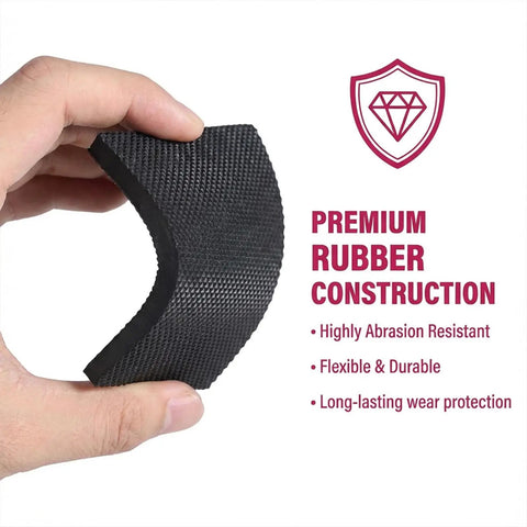 Close-up of Six Piece Square Heel Repair Pads One Quarter Inch Thick Non Slip Rubber Soles For Boots And Shoes In Three Styles