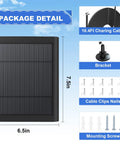 5W Solar Panel Charger For Video Doorbell Gen 2 2020, showing 6.5in x 7.5in panel, IP65 waterproof cable, and mounting accessories.