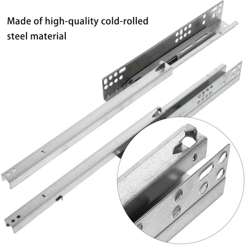 Heavy-Duty Two-Section Drawer Slides Set Made From Cold Rolled Steel Rust-Resistant Thickened Rails With Silent Buffer Soft-Close Mechanism Great For Cabinet And Closet Drawers Smooth Glide Long-Lasting Durability, cold-rolled steel drawer slides with mounting holes