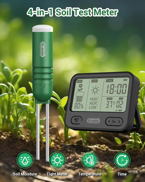 4 In 1 Soil Moisture Meter With Wireless Sensor Up To 300 Feet Temperature Light Time And Hygrometer Monitor Display