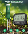 Four In One Soil Moisture Meter With Temperature Light And Time Readout For Indoor And Outdoor Plants Easy To Read Soil Tester For Gardeners And Home Growers Quick Moisture Light And Temperature Checks For Healthy Plants For Plant Nerds, green plastic probe and display