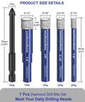 Geuoaoa 7-pc diamond drill bits set for tile and ceramic; blue cylindrical bits with diamond heads (front view)