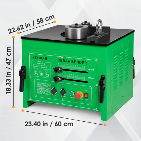 Built Tough Electric Rebar Bender With Hydraulic Foot Pedal, green machine, 22.62in x 23.40in, for bending steel bars.