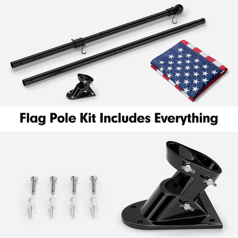 Flag Pole Kit For House Exterior With 5 Foot Heavy Duty Steel Pole And 3 By 5 Embroidered USA Flag, No Fuss Easy Install