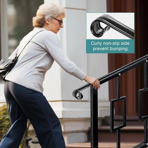 Real Steel Wrought Iron Handrail For Outdoor Steps Heavy Galvanized Vertical Railing Powder Coated Stair Guard showing curly non-slip grip for safety.