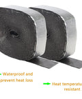Heavy Duty Pipe Insulation Wrap Tape 32.8 Ft Long 3 Inch Wide Self Adhesive Fiberglass Foam With Aluminum Foil Layer Ceramic Water Pipe Insulation For Cold Weather Fits 1/2 To 1 1/4 Inch Pipes Black, two rolls displayed