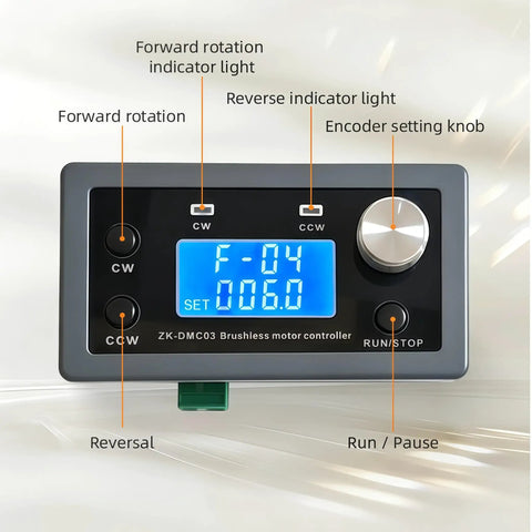 Three Phase Brushless Motor Driver Module With Modbus 300W 10 To 30V Input Precise Speed Control Beefs Up Your Setup Inching And Timing Modes Limit And Output Control Temperature Protection CW CCW Power Off Memory 23 Fixed Operating Modes. LCD controller panel