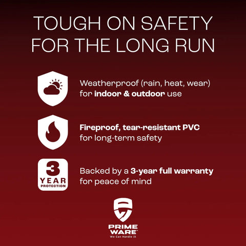 Keyed Twist Knob Hasp Latch Kit With Keys And Hardware infographic detailing weatherproof and fireproof features, warranty information.