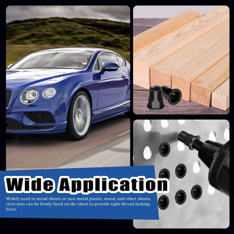 250 Piece Threaded Rivet Nuts Set M3 Through M12 Half Hex Head Black Zinc Plated Carbon Steel Flat Head Rivnuts installation