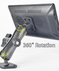 Close-up of CarPlay Screen And Backup Monitor Mount With Aluminum Adjustable Arm, showing 360 degree rotation and AMPS base