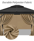 Privacy Curtain Set With Zipper For Outdoor Pavilions Four Panel Side Walls Replacement For Patio Canopy Waterproof UV Resistant Polyester Windproof Rain Shield Khaki 10x12, shown installed on a gazebo with fabric close-up.
