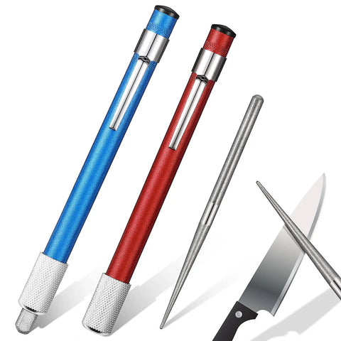Diamond Retractable Knife Sharpener Pen Style Dual Pack Steel Diamond Rod Edge for kitchen and outdoor knives in blue and red