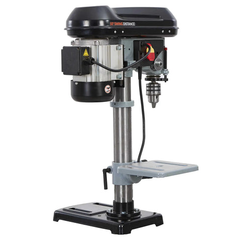 Heavy Duty Benchtop Drill Press Featuring A Spacious 10 Inch Chuck With 9 Adjustable Speeds And A Badass 5 Amp Motor showcasing the motor and chuck.