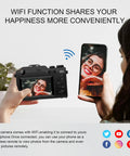 Person using 64MP 4K 5K Digital Camera Kit With WiFi For YouTube Vlogging Front And Rear Dual Cameras For Easy Selfies, Includes 64GB Micro Card