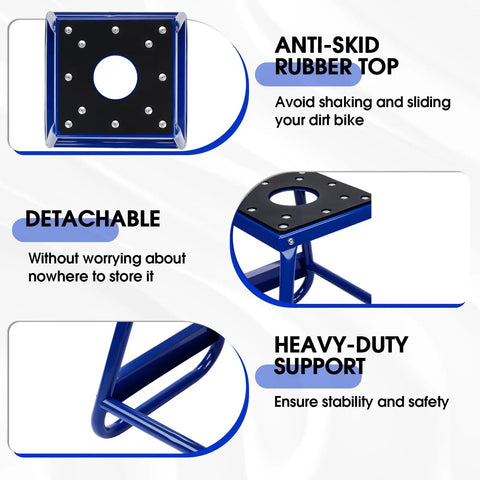 Close-up of Detachable Universal Motorcycle Stand With Anti-Skid Support, showing anti-skid rubber top and heavy-duty design.