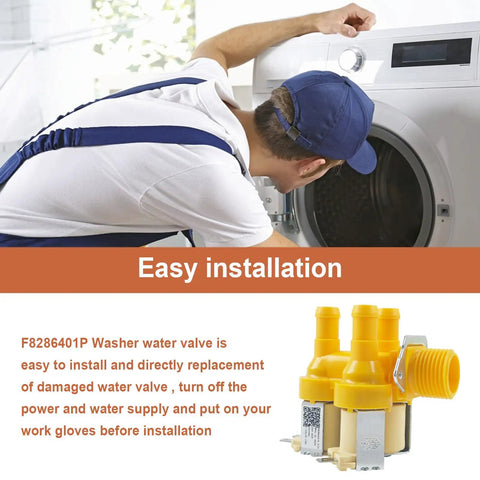 Washer Water Valve Replacement With 3 Solenoid Coils For Speed Queen Huebsch Unimac Models AP4526717 Compatible Rugged Fit And Easy Install F8286401P Part Replacement For Reliable Wash Cycles, yellow metal valve