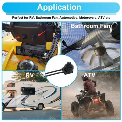 Applications of Two Pack Waterproof 12V Push Button Switch SPST On Off for RV Motorcycle Auto Car Bathroom Fan with 12mm Button