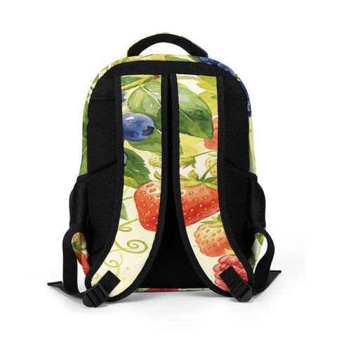 Mixed Berry Vine Watercolor Printed Unisex Backpack back view, polyester, adjustable straps, ideal for school work travel and everyday carry