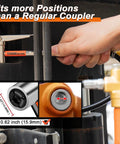 Person using 90 Degree Grease Gun Coupler With No Fuss 360 Degree Swivel And Quick Release 12000 PSI Fitting on machinery