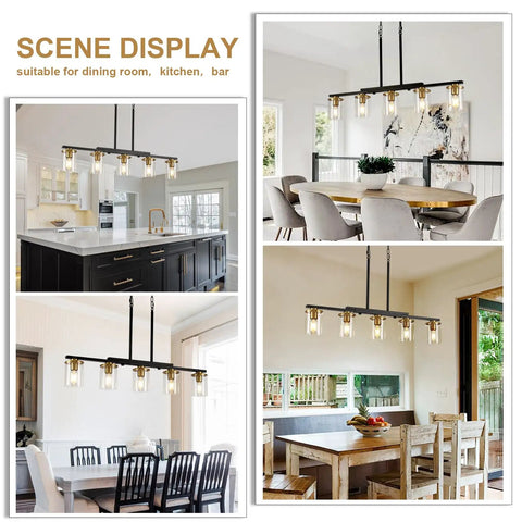 Top Notch Five Light Dining Room Fixture Featuring Clear Glass Shades in a modern kitchen setting.