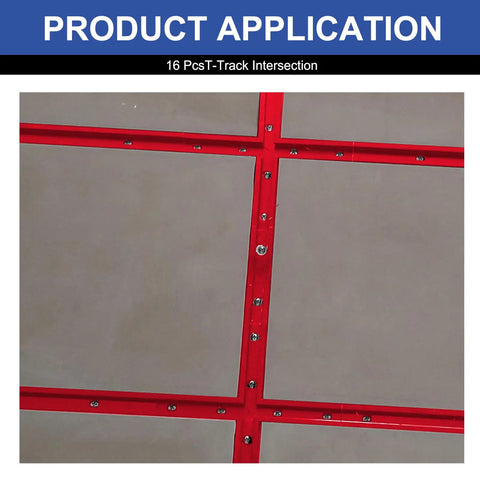 4 Pack T Track Intersection Kit Red For Woodworking showing aluminum tracks intersected on surface, product application view