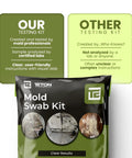 Mold Test Kit With Lab Fees Included No Surprises For Home Use Detects 20 Plus Mold Types And Pollen Easy To Follow Guide Professional Grade Indoor Mold Testing One Pack packaging with swab images.
