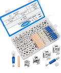 Cam Lock Fasteners 2 Set For Cabinet And Wardrobe Repair Kit with nuts, bolts, wood dowels, pins, and screwdriver, durable hardware