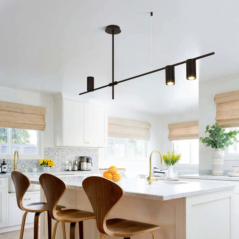 Kitchen with Dope Matte Black 4 Light LED Track Lighting Kit With Adjustable 4 Way Ceiling Mount Linear Spotlights over island