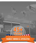 Exterior of company building with three American flags, celebrating 45+ years in designing medical education models.