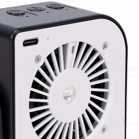 Close-up of Solder Fume Extractor With 3W Glue Curing Light 15000RPM fan showing fan and USB-C port