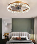 19.7 Inch Bladeless Ceiling Fan With Lights And Remote Dope Modern Enclosed Low Profile Design For Living Room Or Bedroom Crystal Edge Finish