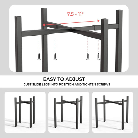 Adjustable Water Filter Stand With 10 Inch Lift showing adjustable width and screws for setup, image of steel frame.