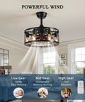 Caged Ceiling Fan With Lights Remote Control Farmhouse Low Profile Pendant Fandelier installed in living room, industrial style.
