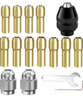 16 Piece Drill Chuck Collet Set for Rotary Tools 0.8 to 3.2mm Quick Change Keyless Chuck Kit with Brass Collets and Metal Nut